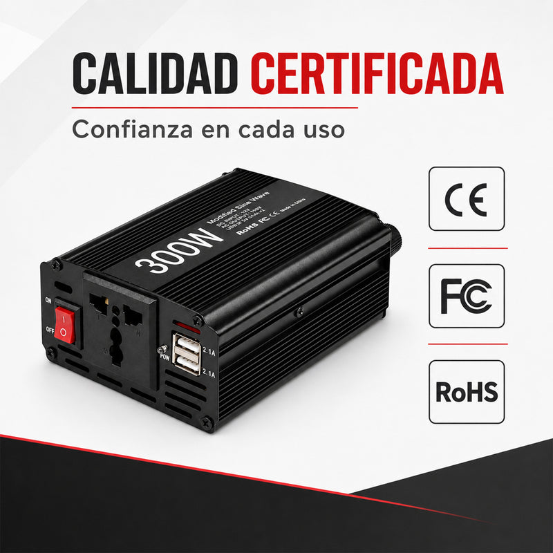 T-DAY Inversor de Corriente 300W 12V/24V a 110V con Doble USB