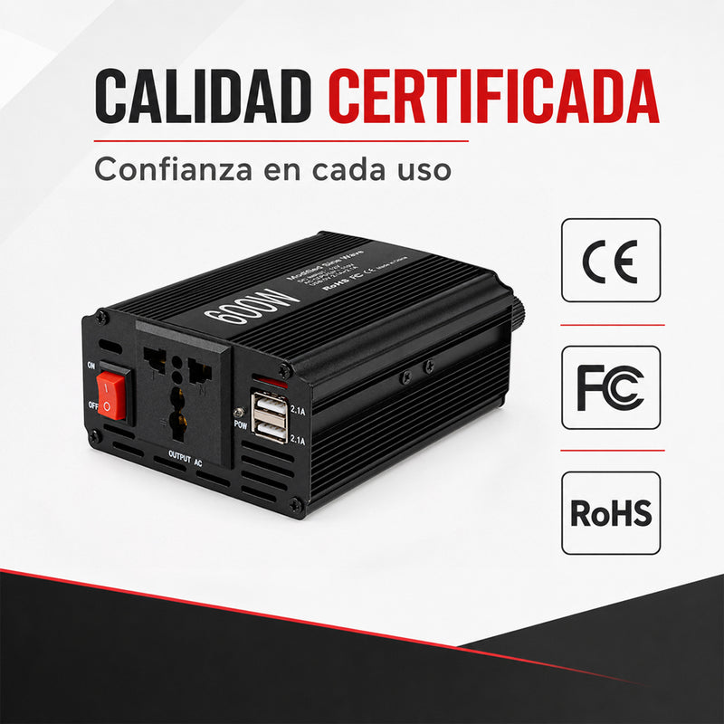 T-DAY Inversor de Corriente 600W 12V/24V a 110V con Doble USB