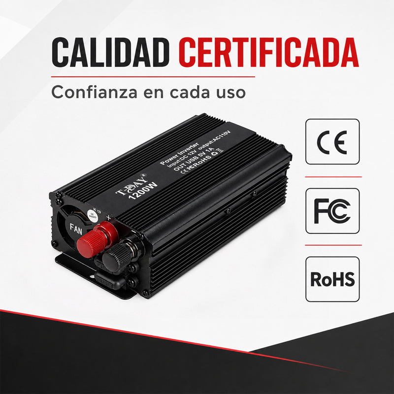 T-DAY Inversor de Corriente 1200W 12V/24V a 110V con Doble USB