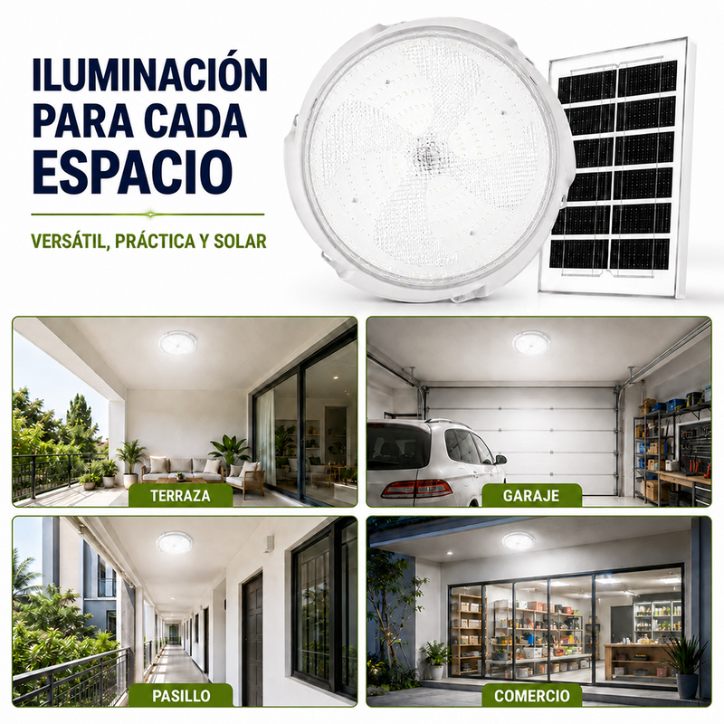 T-DAY Lámpara Solar de Techo Redonda 500W con Control Remoto