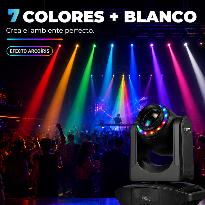 T-DAY Cabeza Móvil Beam LED 150W con Aro de Luz, Prisma de 18 Caras y DMX512
