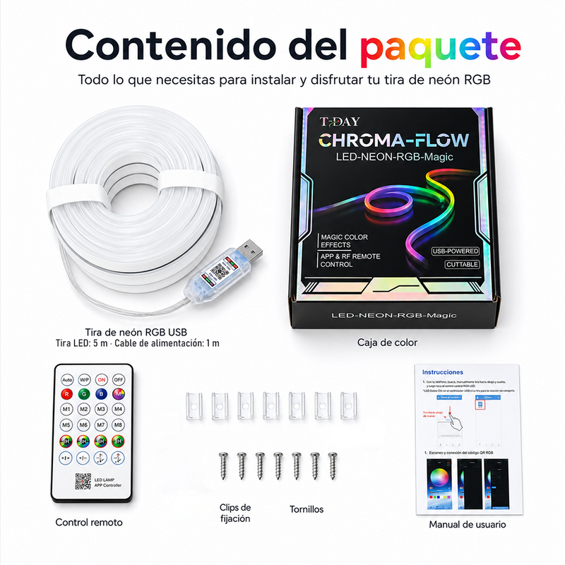 T-DAY Tira de Luz Neón LED RGBIC 5V con App y Control Remoto
