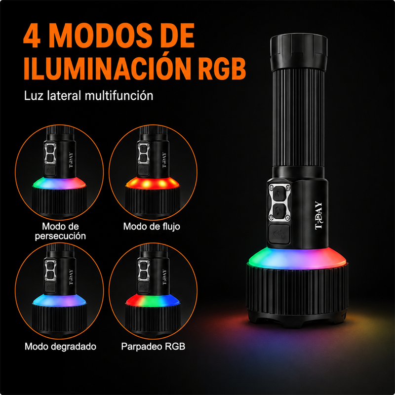 T-DAY Linterna Láser Blanca de 20W con Luz Lateral Multicolor