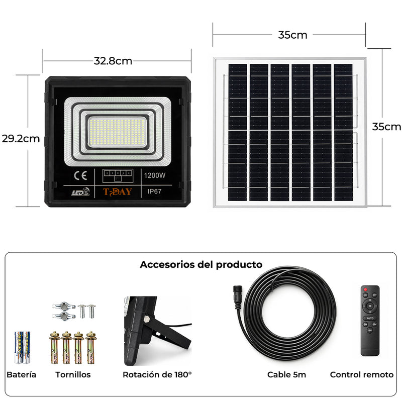 T-DAY Reflector Solar de 1200W en ABS equipado con mando a distancia