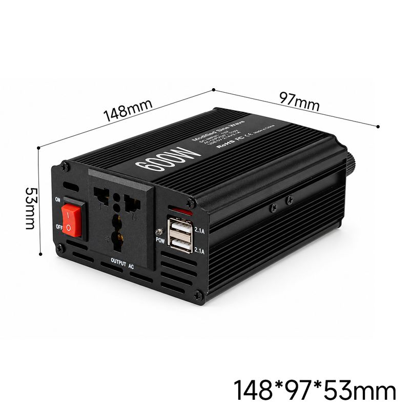 T-DAY Inversor de Corriente 600W 12V/24V a 110V con Doble USB