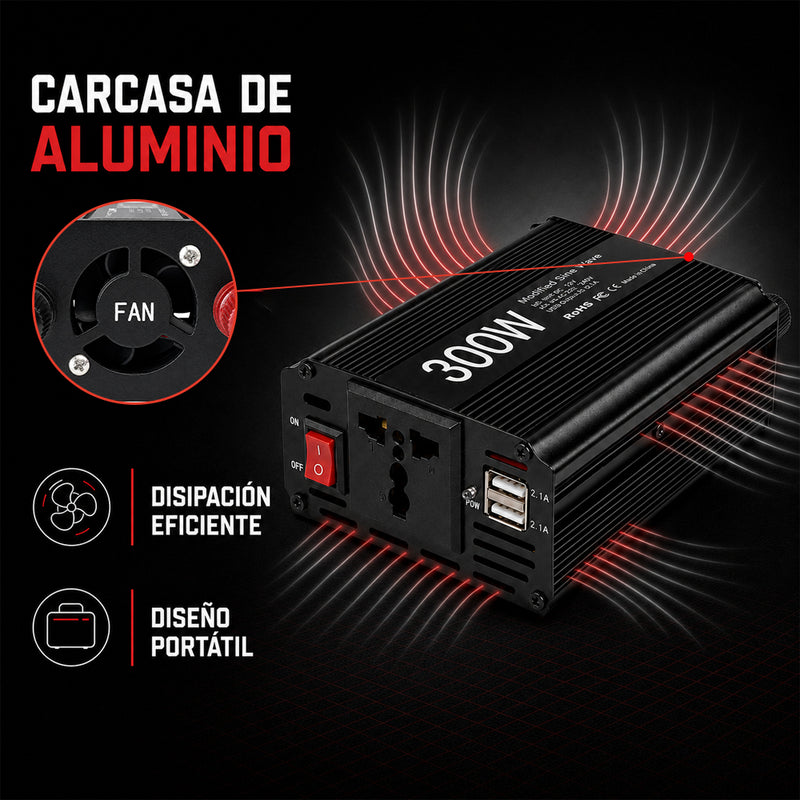 T-DAY Inversor de Corriente 300W 12V/24V a 110V con Doble USB