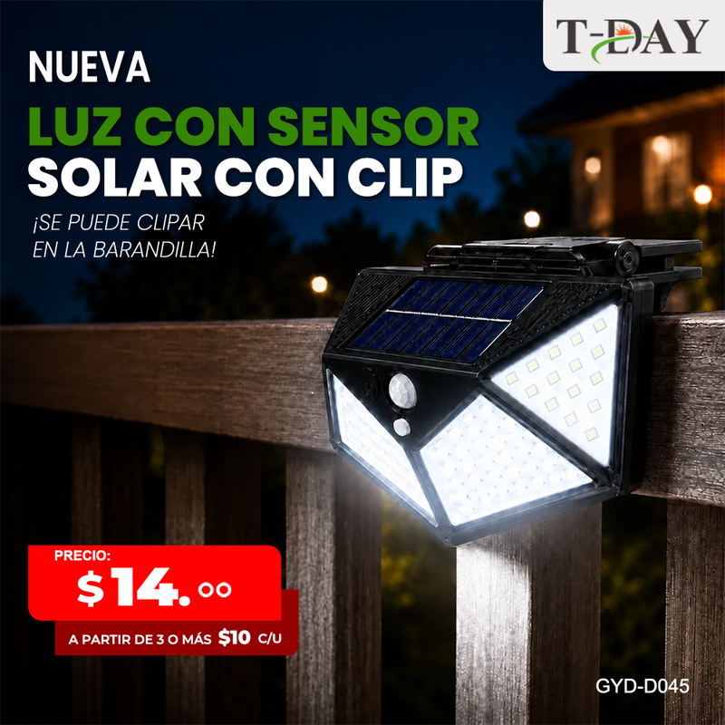T-DAY Luz Solar con Clip 100 LED 4 Lados con Sensor de Movimiento - Blanca
