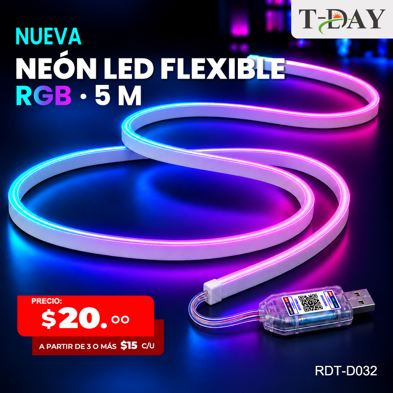 T-DAY Tira de Luz Neón LED RGBIC 5V con App y Control Remoto