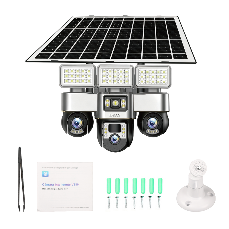 T-DAY Cámara Solar 4G (12MPX) - 3 lentes con 3 luces de 200W - IP67
