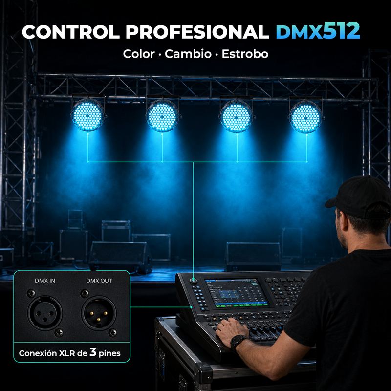 Lámpara PAR LED RGB 84 Luces DMX512 con Control por Sonido