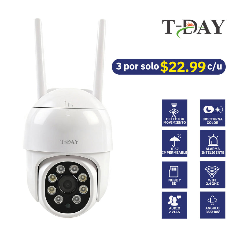 T-DAY IP67 Cámara de seguridad Impermeable Con WiFi 12V (2Mpx)