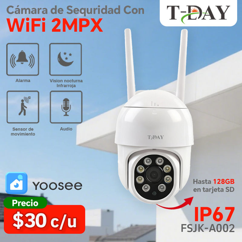 T-DAY IP67 Cámara de seguridad Impermeable Con WiFi 12V (2Mpx)
