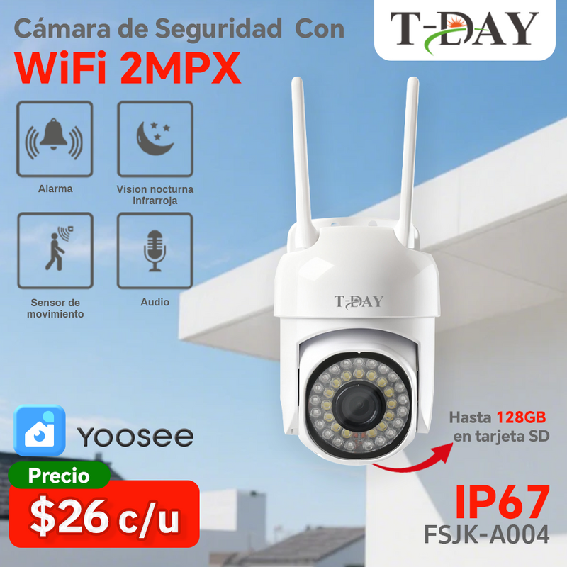 T-DAY IP67 cámara de seguridad impermeable con WiFi (2Mpx)