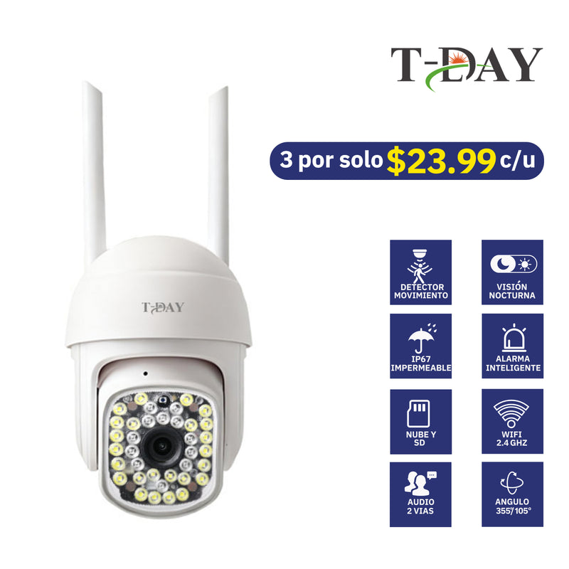 T-DAY  Cámara de seguridad Impermeable  admite audio bidireccional  (2Mpx)