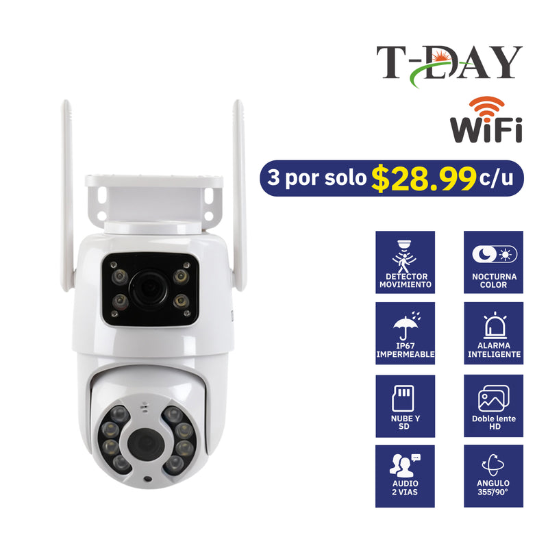 T-DAY 6Mpx Cámara de seguridad Impermeable Con doble lente
