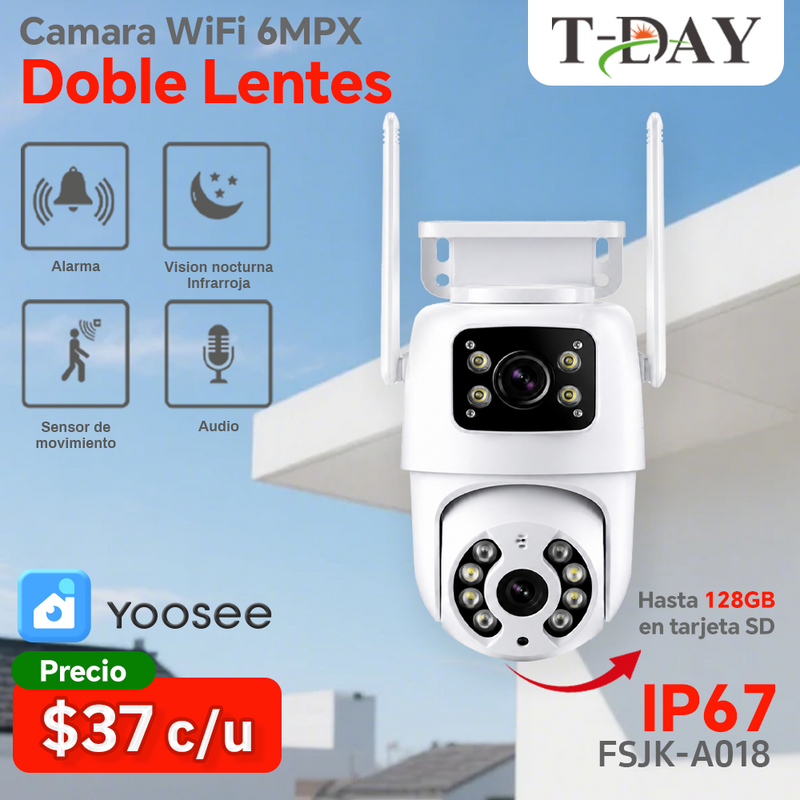 T-DAY 6Mpx Cámara de seguridad Impermeable Con doble lente