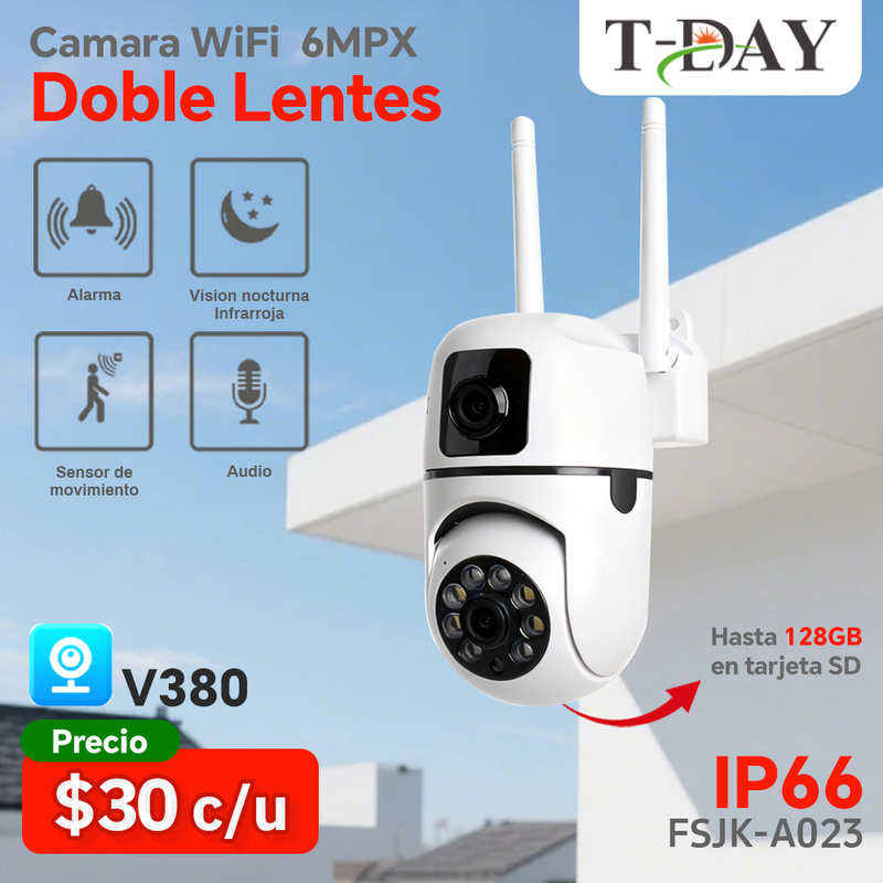 T-DAY Cámara de Seguridad Interior 6MP con Doble Lente HD