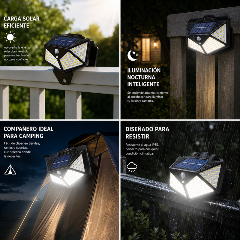 T-DAY Luz Solar con Clip 100 LED 4 Lados con Sensor de Movimiento - Blanca