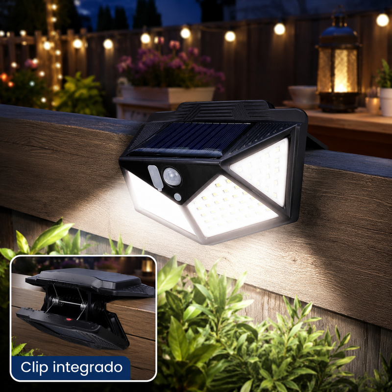 T-DAY Luz Solar con Clip 100 LED 4 Lados con Sensor de Movimiento - Blanca