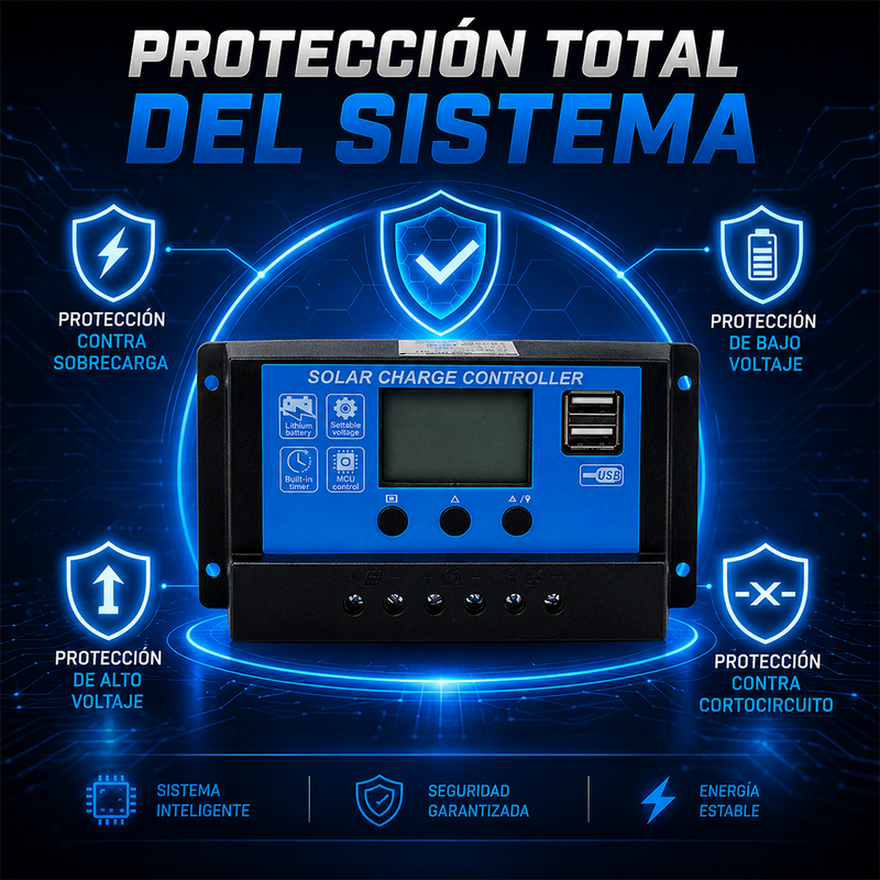 T-DAY Controlador de Carga Solar PWM 10A 12V/24V con Puerto USB