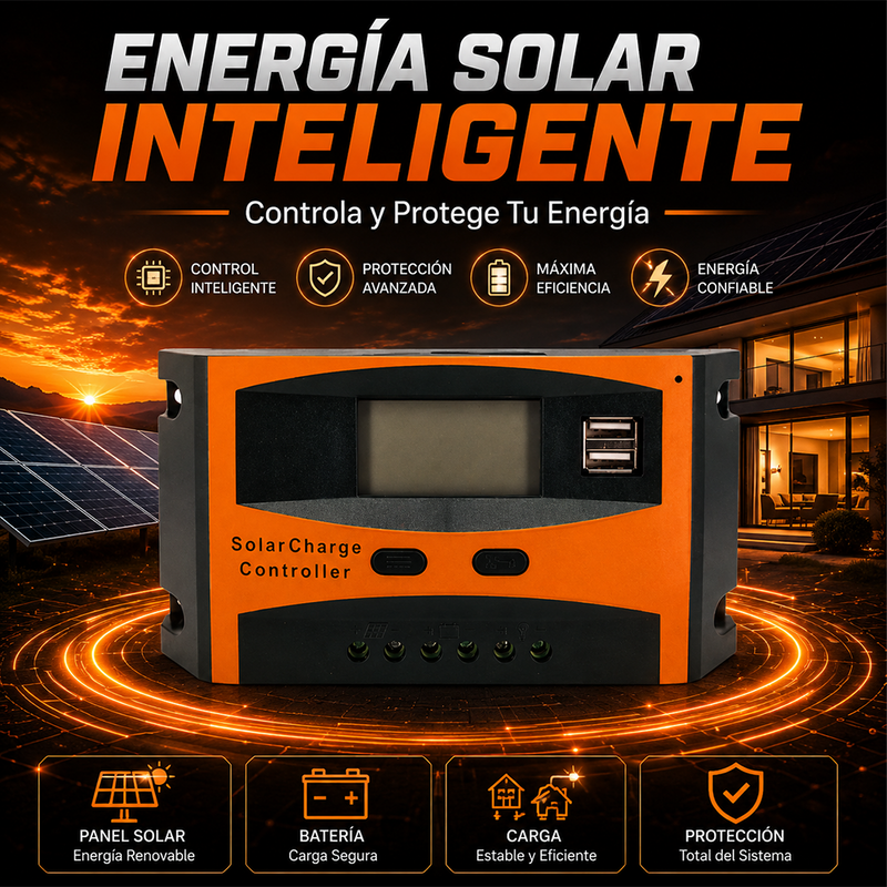 T-DAY Controlador de Carga Solar PWM 30A 12V/24V con Puerto USB