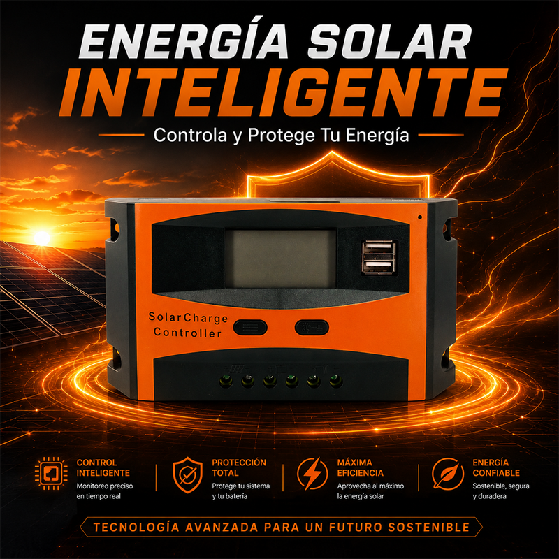 T-DAY Controlador de Carga Solar PWM 30A 12V/24V con Puerto USB