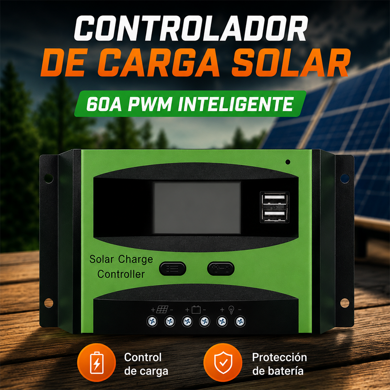 T-DAY Controlador de Carga Solar PWM 60A 12V/24V