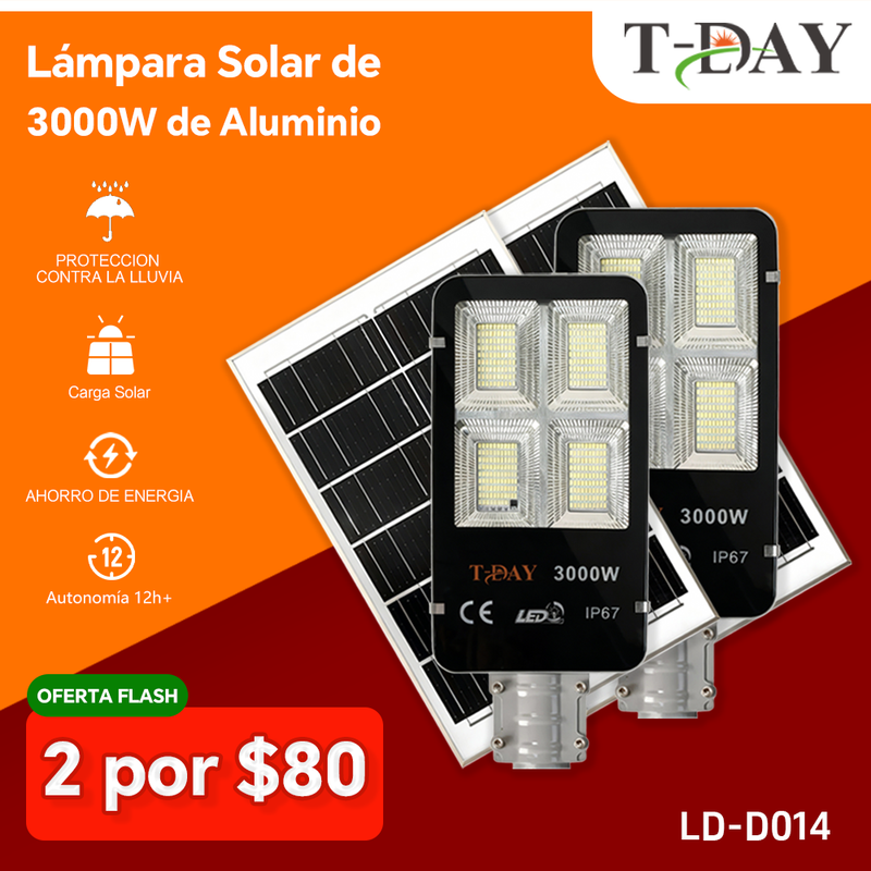 T-DAY Lámpara Solar de 3000W de aluminio fundido, sencilla y compacta