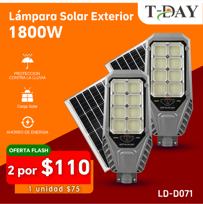 T-DAY Lámpara Solar Exterior Autonomía prolongada de 1800W de aluminio fundido