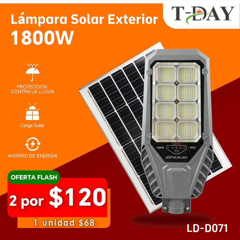 T-DAY Lámpara Solar Exterior Autonomía prolongada de 1800W de aluminio fundido
