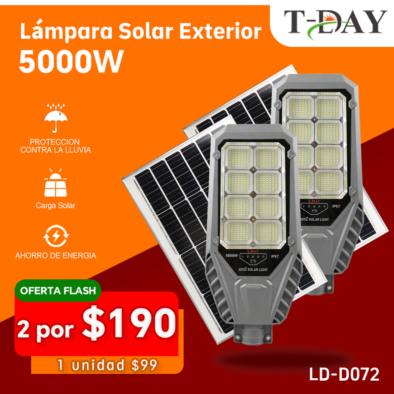 T-DAY Lámpara Solar Exterior Autonomía prolongada de 5000W de aluminio fundido