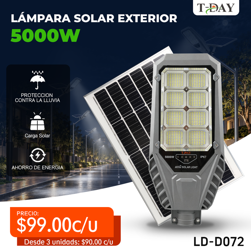T-DAY Lámpara Solar Exterior Autonomía prolongada de 5000W de aluminio fundido