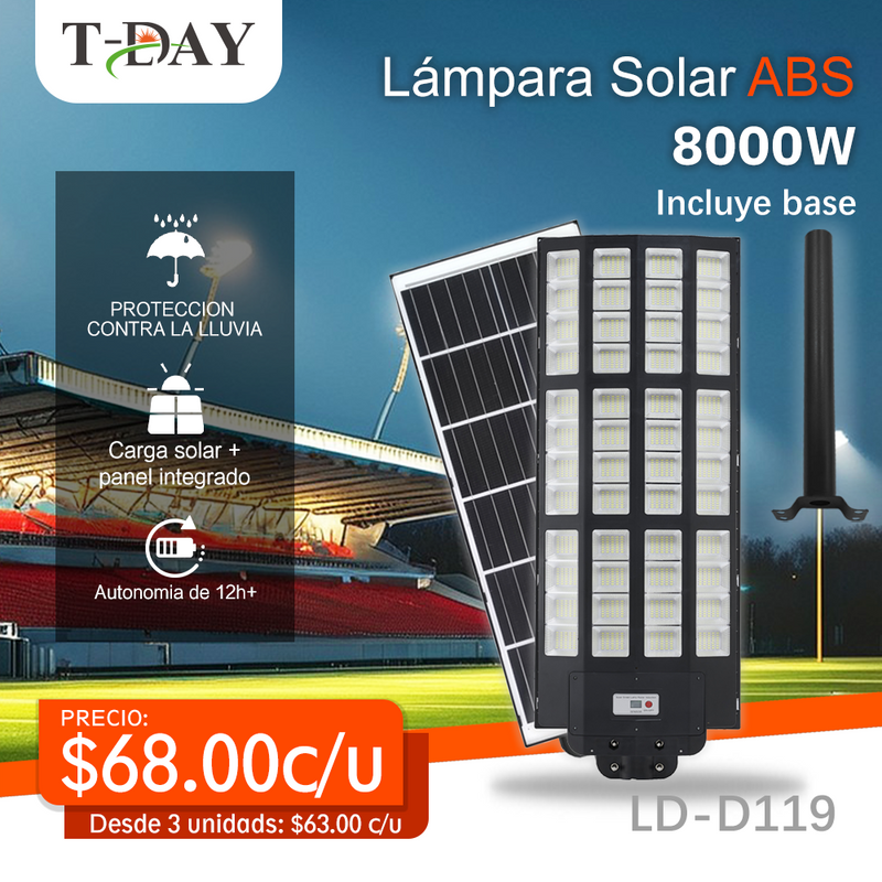 T-DAY Lámpara Solar Integrada de 8000W para Patio Exterior
