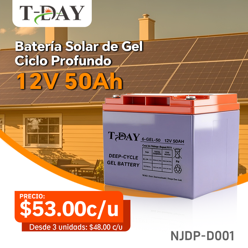 T-DAY Batería Solar de Gel de Ciclo Profundo 12V 50Ah
