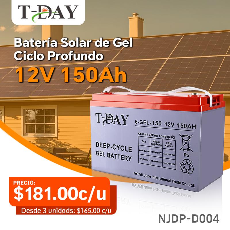 T-DAY Batería Solar de Gel de Ciclo Profundo 12V 150Ah