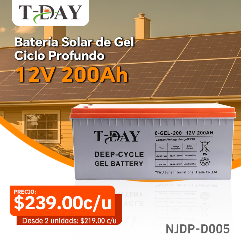 T-DAY Batería Solar de Gel de Ciclo Profundo 12V 200Ah