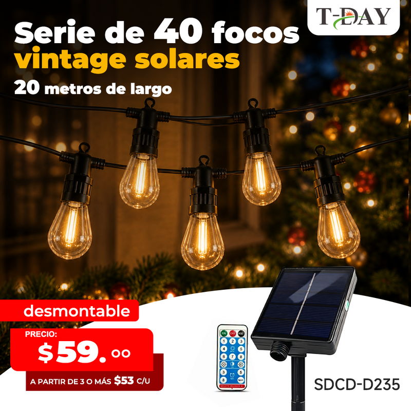 T-DAY Guirnalda de Luces Solares de Luz Cálida