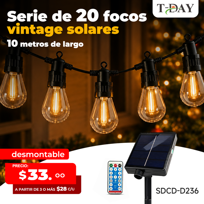 T-DAY Guirnalda de Luces Solares de Luz Cálida