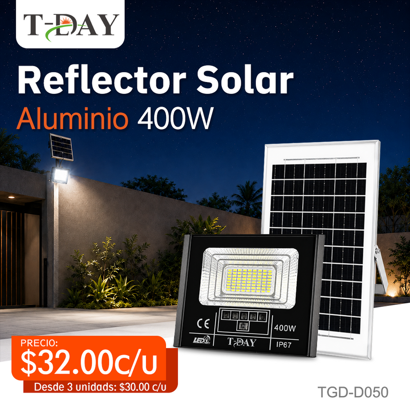 T-DAY Reflector Solar de Aluminio 100W con Tres Modos de Luz