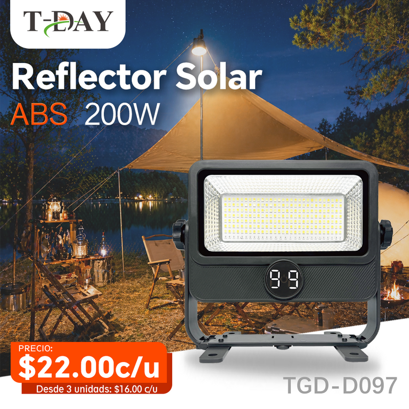 T-DAY Reflector Solar 200W con Luz Estroboscópica y 4 Modos de Instalación