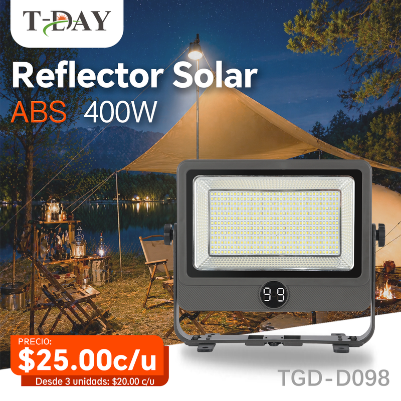T-DAY Reflector Solar 400W con Luz Estroboscópica y 4 Modos de Instalación