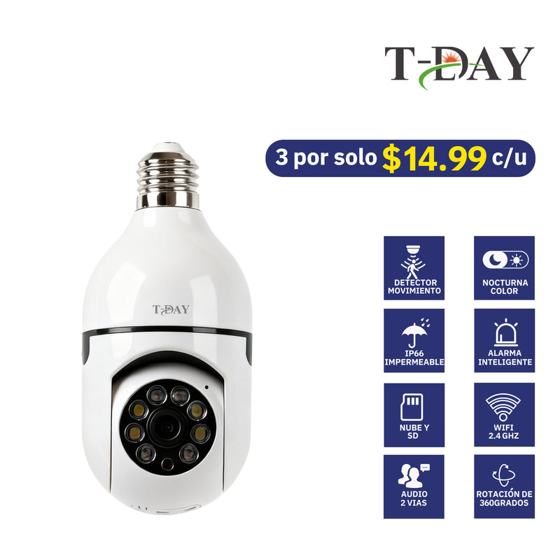 T-DAY  Tipo de bombilla Cámara de seguridad interior  (2Mpx)