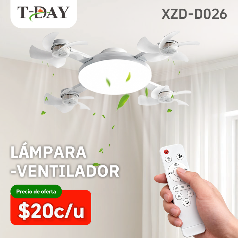 T-DAY 60W Lámpara-Ventilador con 4 cabezas y diseño de dron