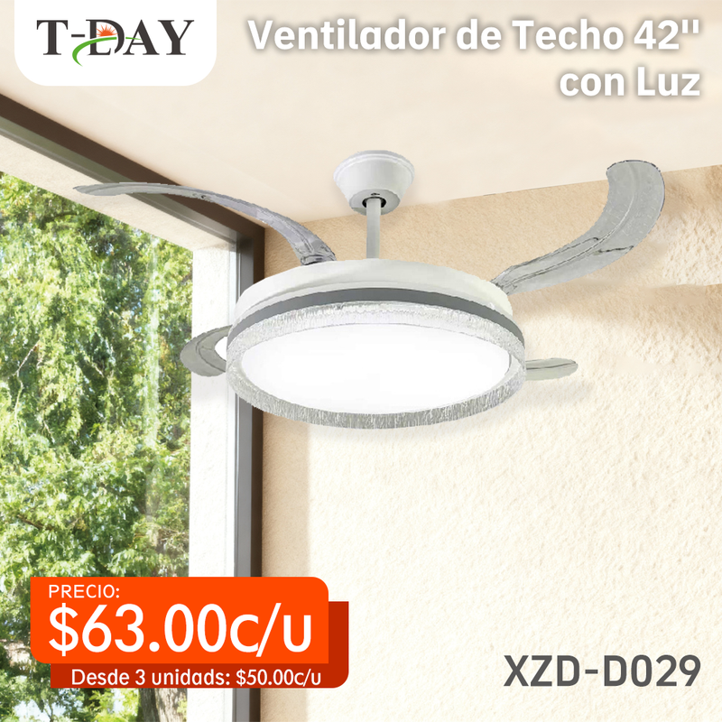 T-DAY Ventilador de Techo 42'' con Luz 36W y Aspas Invisibles – D029