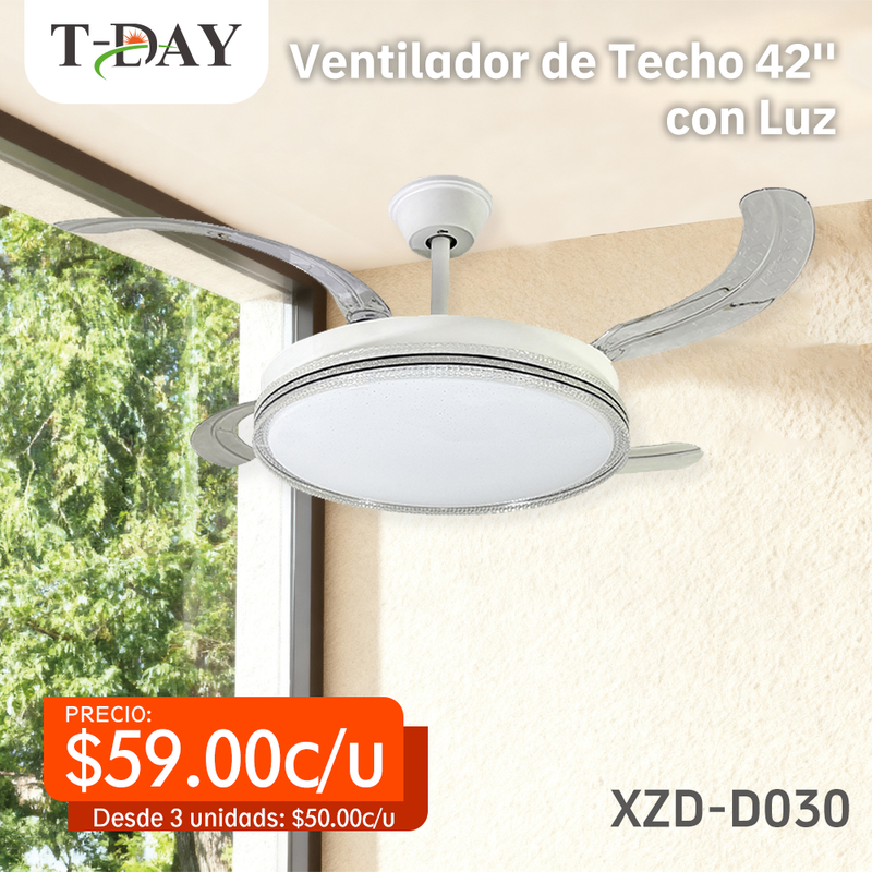 T-DAY Ventilador de Techo 42'' con Luz 36W y Aspas Invisibles – D030