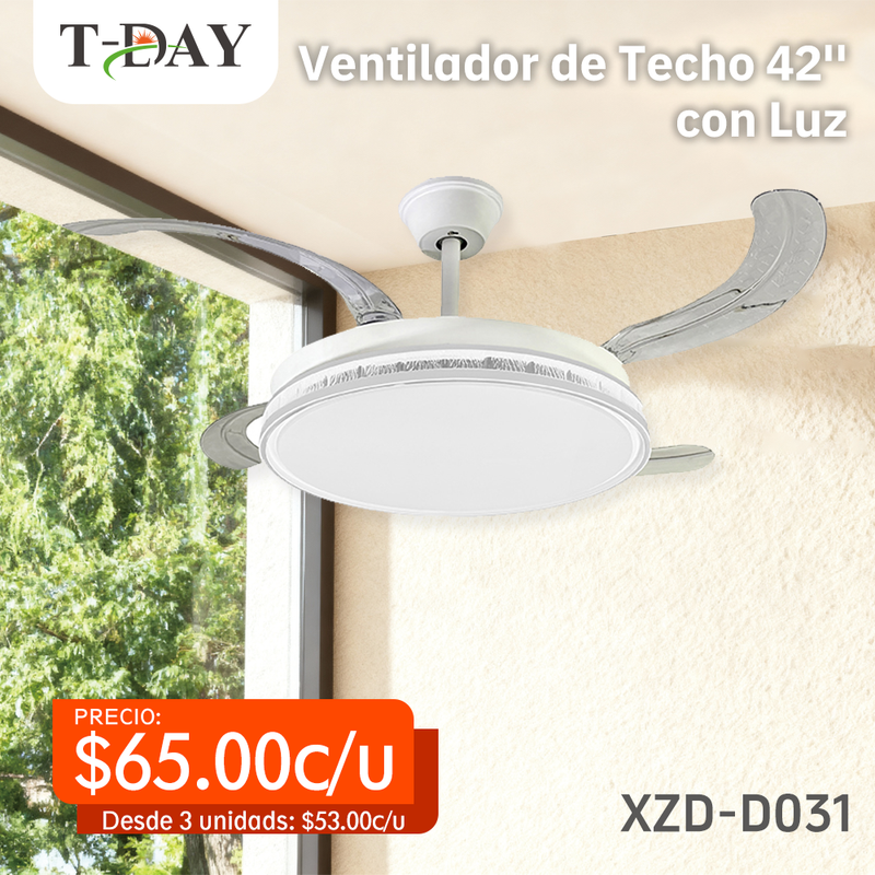 T-DAY Ventilador de Techo 42'' con Luz 36W y Aspas Invisibles – D031