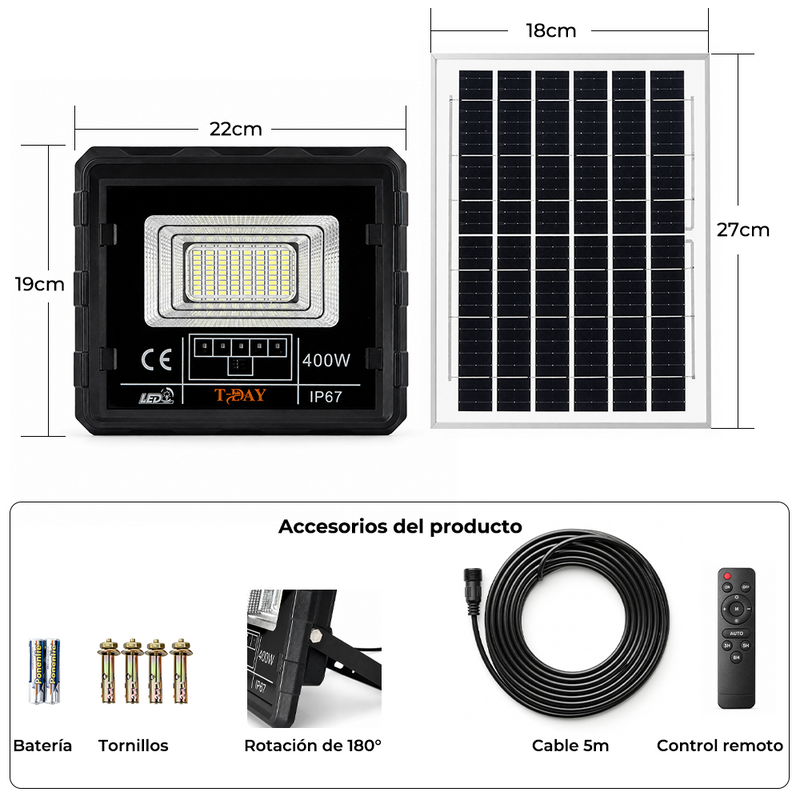 T-DAY Reflector Solar de 400W en ABS equipado con mando a distancia