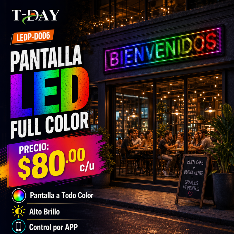 T-DAY Pantalla LED Publicitaria Multicolor con Control por App