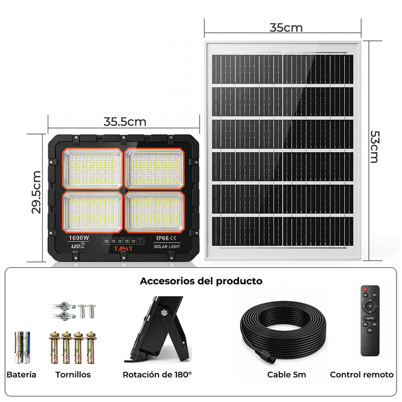 Reflector Solar LED King Kong 1600W ABS con Control Remoto