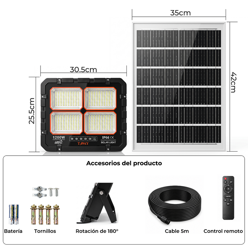 Reflector Solar LED King Kong 1200W ABS con Control Remoto